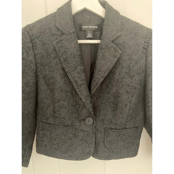 Club Monaco cropped Jacquard black blazer Sz 6 - Picture 11 of 13